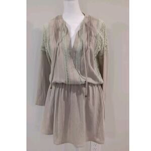 Karlie Women's S Beige Casual Dress whimsical Lace Crochet Embroidery Boho